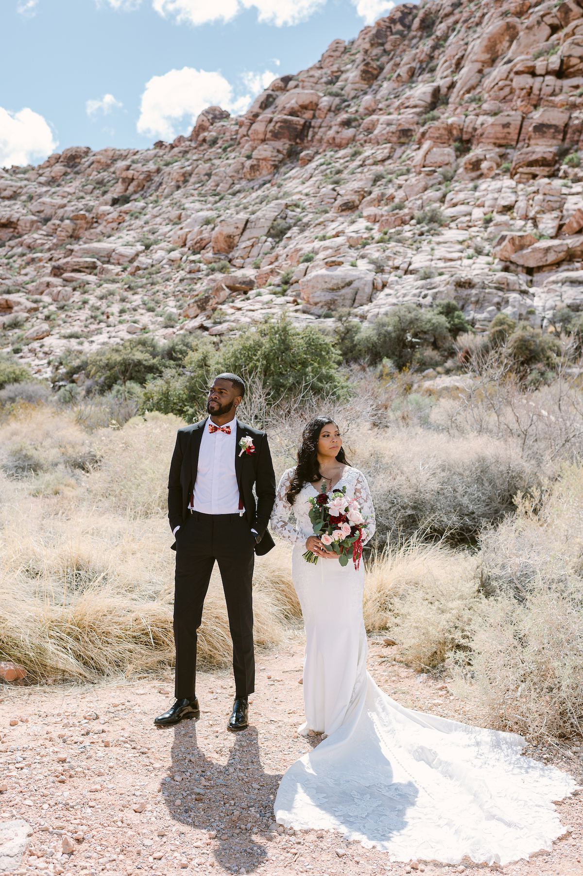 wedding elopement couple posing at Red Rock Canyon Las Vegas